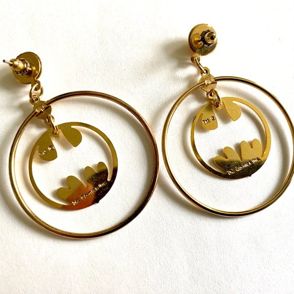 Vintage Batman Gold-tone Drop Hoop Earrings - Picture 4 of 7